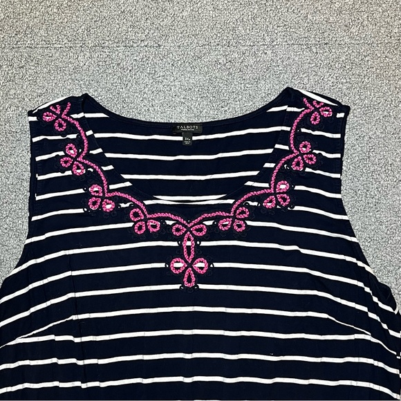 Talbots Womens Maxi Dress Embroidered Tassel Belt Jersey Stripe Size 3X Petite - Picture 3 of 8
